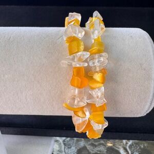 Gemstone Chip Bracelet‎ Yellow Orange White Crystal Healing Boho Jewelry